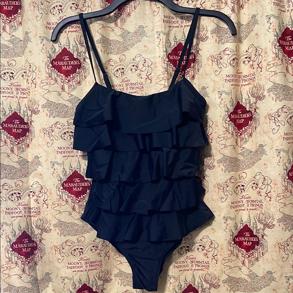 Black Ruffled One-Piece Swimsuit